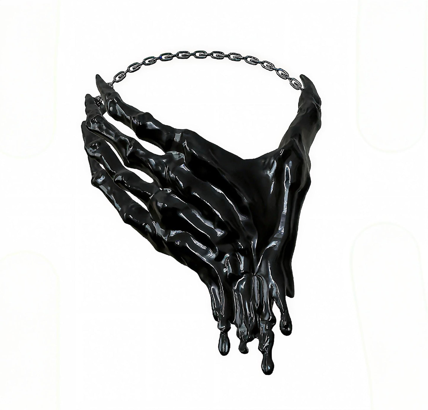 Gothic Skeleton Hand Necklace – 3D Printed Resin Statement Choker with Alloy Chain, Dripping Blood White or Black, Horror Art Jewelry, Rave