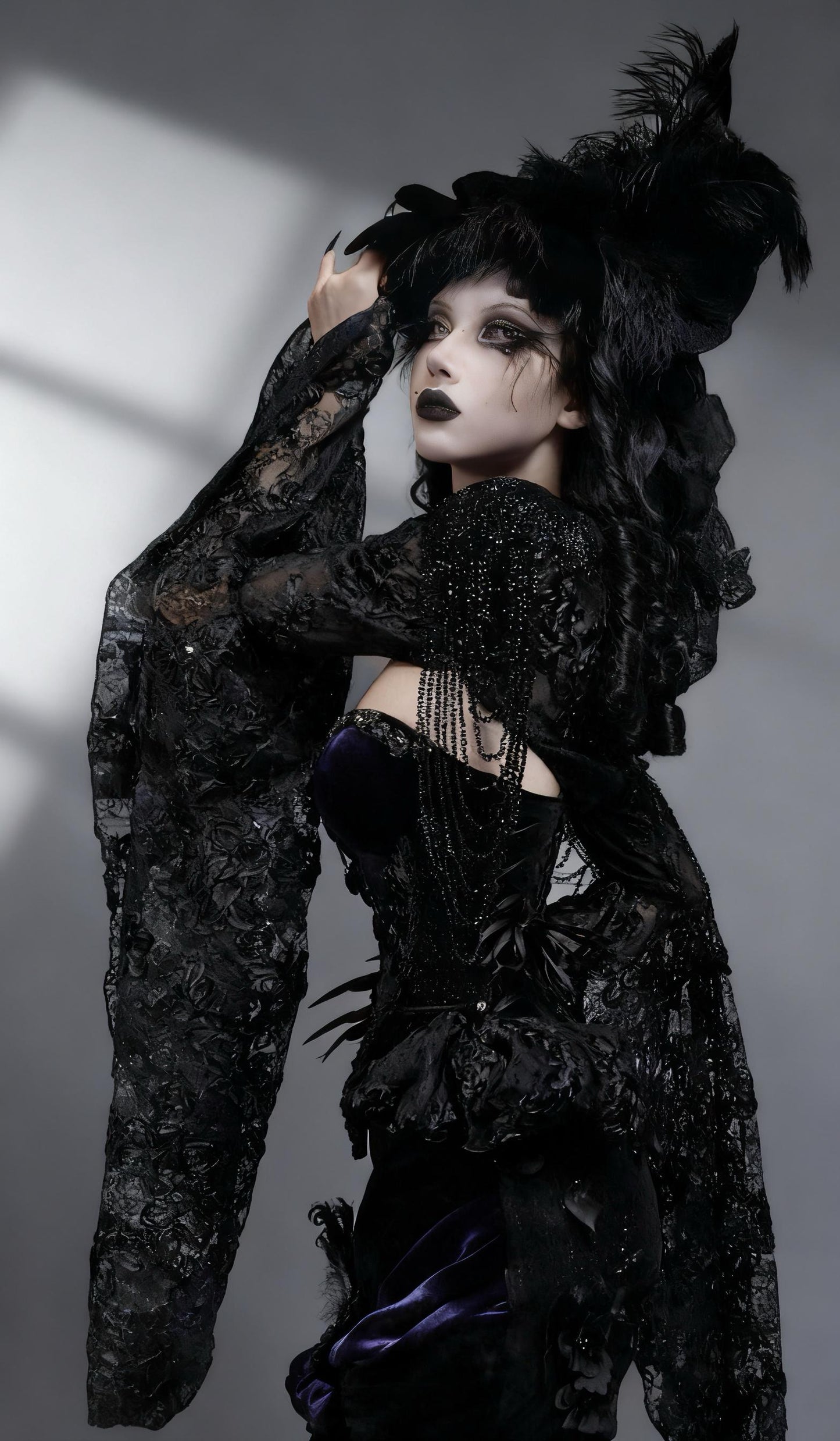 Dark Oracle Lace Bolero, Gothic Bell-Sleeve Shrug, Beaded Embroidered Capelet, Victorian Vampire Shawl, Christmas & New Year Party Cover-Up