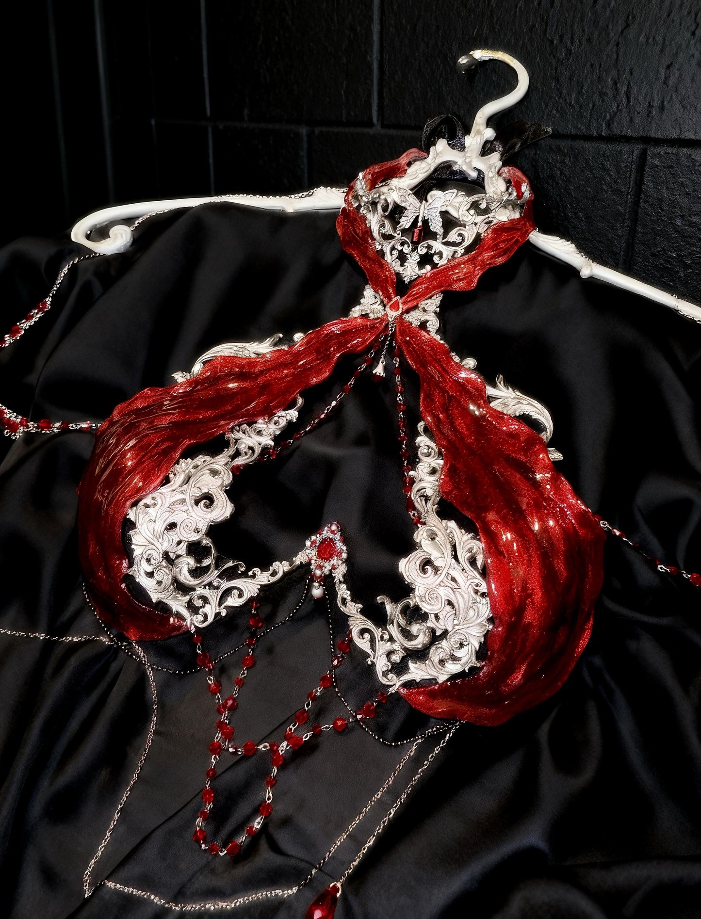 Handmade Red Rave Corset Top – Gothic Resin Silicone Bustier, Festival Rave Outfit, Fantasy Armor Lingerie, EDM, Burningman Outfit