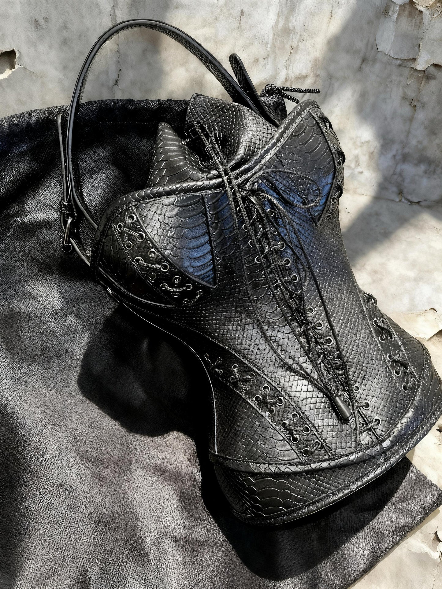 Gothic Snake Corset Bag, Black Serpent Leather Tote, Dark Fantasy Shoulder Purse, Gothic Queen Handbag, Fetish Punk Accessories