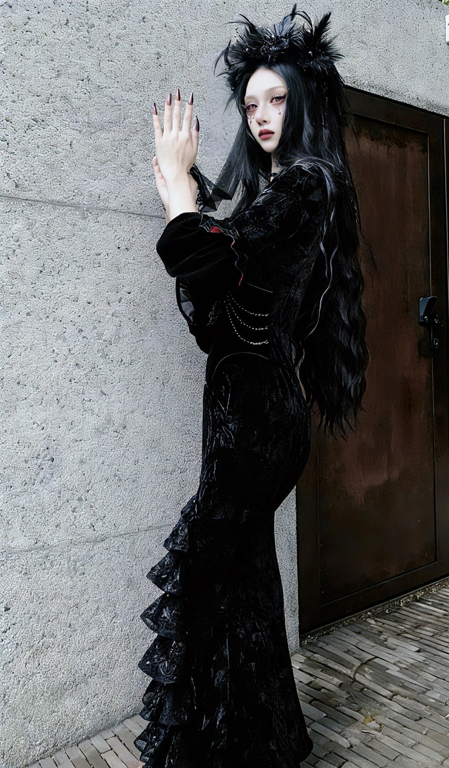 Crimson Duchess Gothic Velvet Dress | Baroque Gothic Evening Dress, Victorian Mermaid Dress, Gothic Christmas & New Year Ball